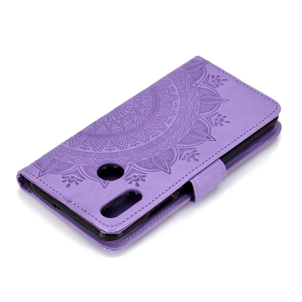 Imprint Flower Magnetic Leather Wallet Case for Huawei P Smart (2019) / Honor 10 Lite - Purple-8