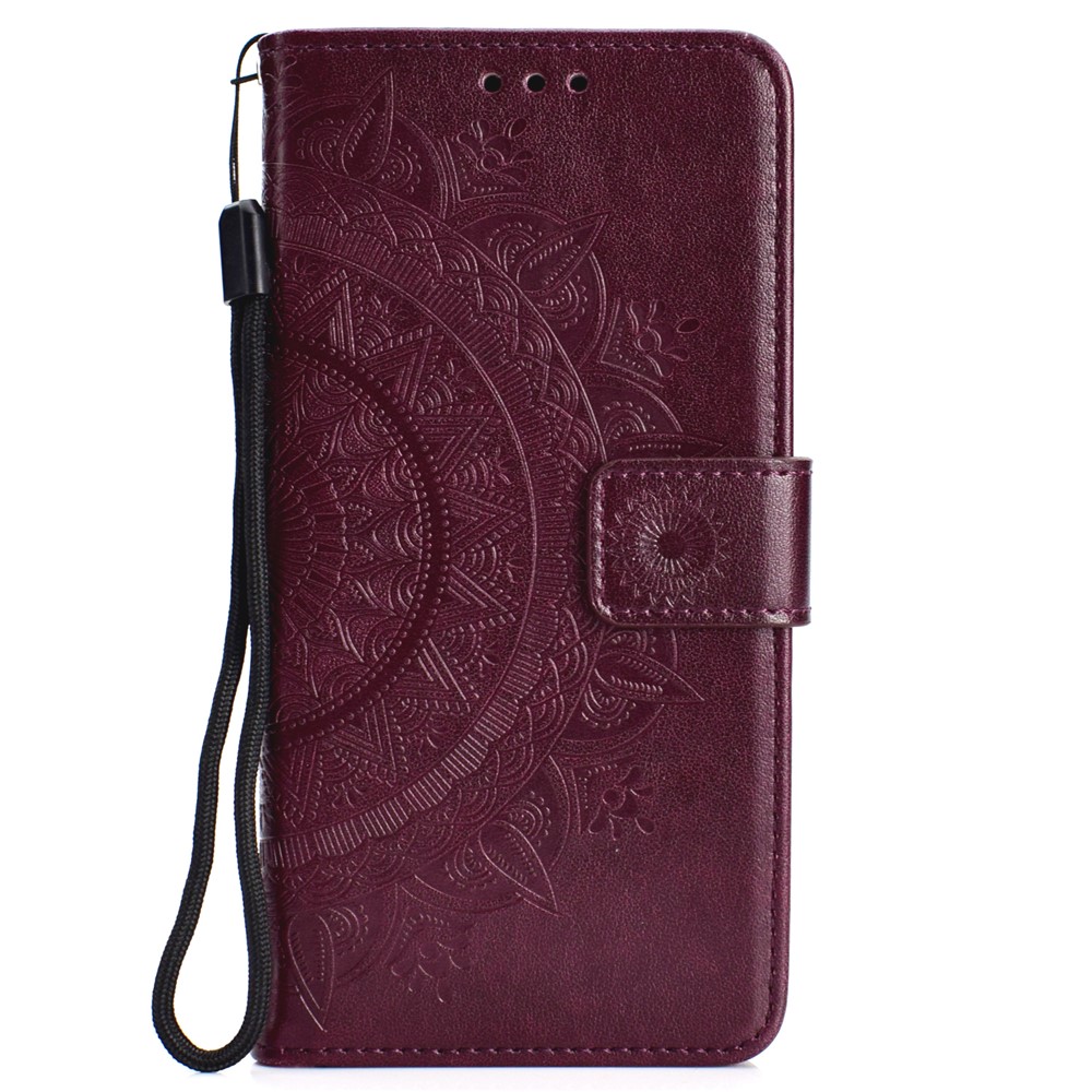 Imprint Flower Leather Wallet Shell Case Cover for Huawei P Smart (2019) / Honor 10 Lite - Brown-2