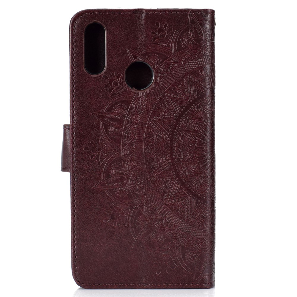 Imprint Flower Leather Wallet Shell Case Cover for Huawei P Smart (2019) / Honor 10 Lite - Brown-3