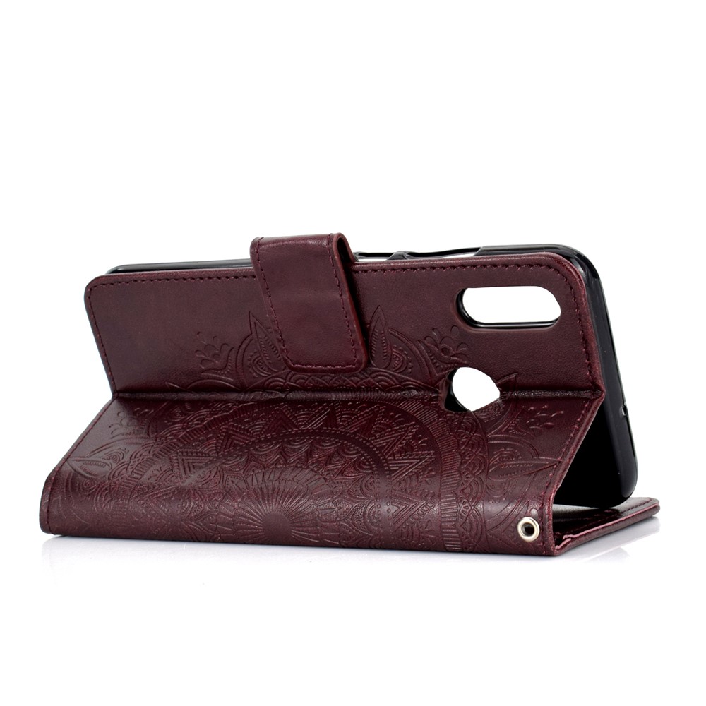 Imprint Flower Leather Wallet Shell Case Cover for Huawei P Smart (2019) / Honor 10 Lite - Brown-5
