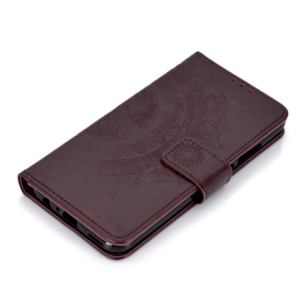 Imprint Flower Leather Wallet Shell Case Cover for Huawei P Smart (2019) / Honor 10 Lite - Brown-7