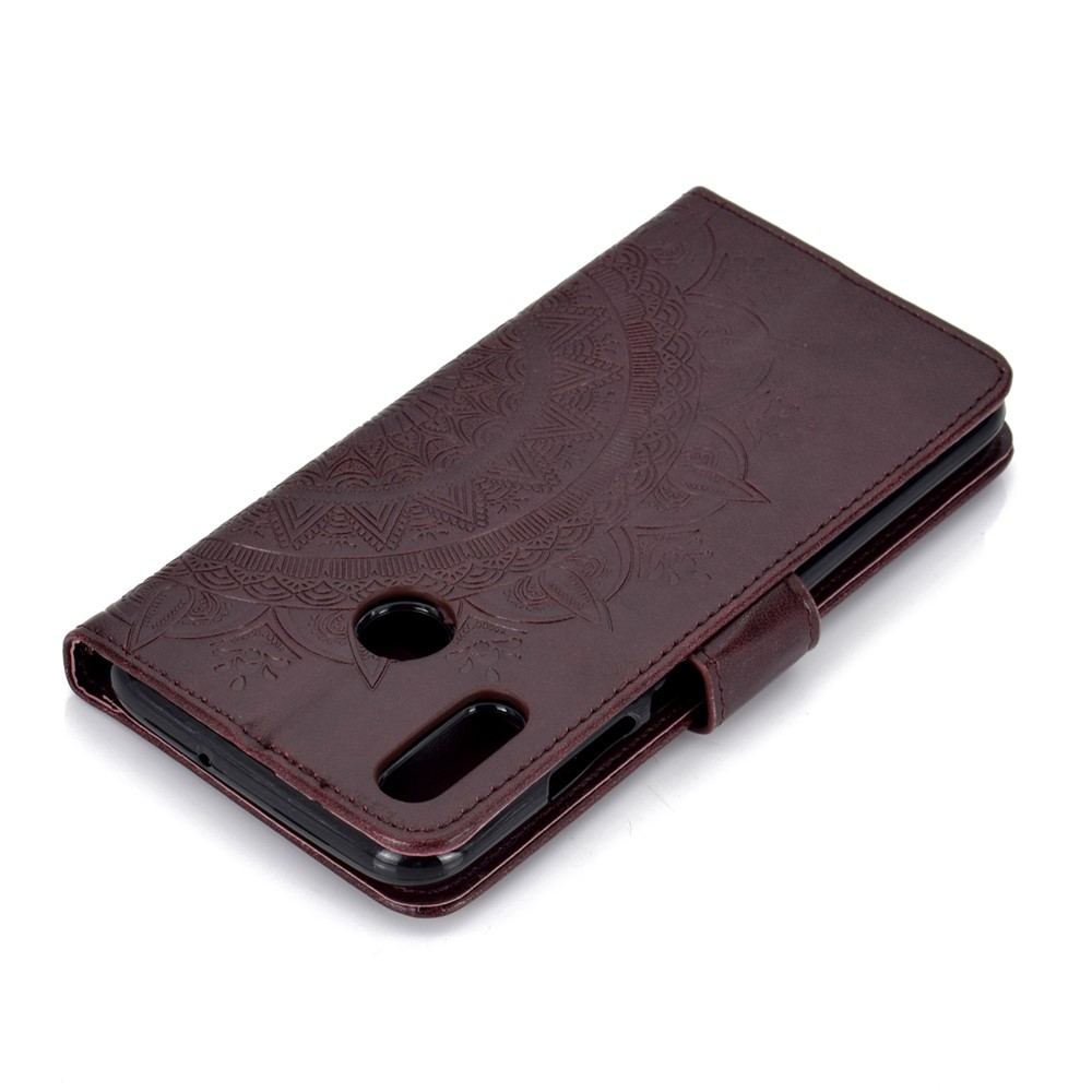 Imprint Flower Leather Wallet Shell Case Cover for Huawei P Smart (2019) / Honor 10 Lite - Brown-8
