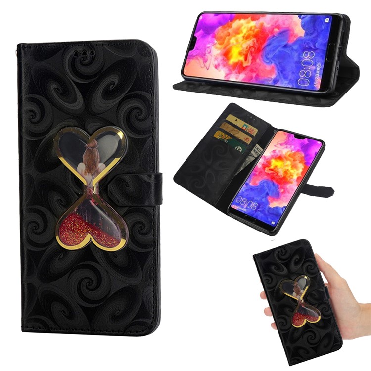 Spiral Texture Double Hearts Hourglass Quicksand Girl Pattern Leather Wallet Case for Huawei P30 - Black-8