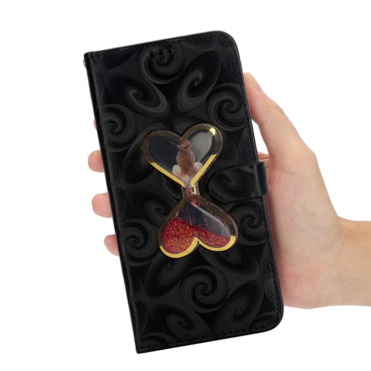 Spiral Texture Double Hearts Hourglass Quicksand Girl Pattern Leather Wallet Case for Huawei P30 - Black-11