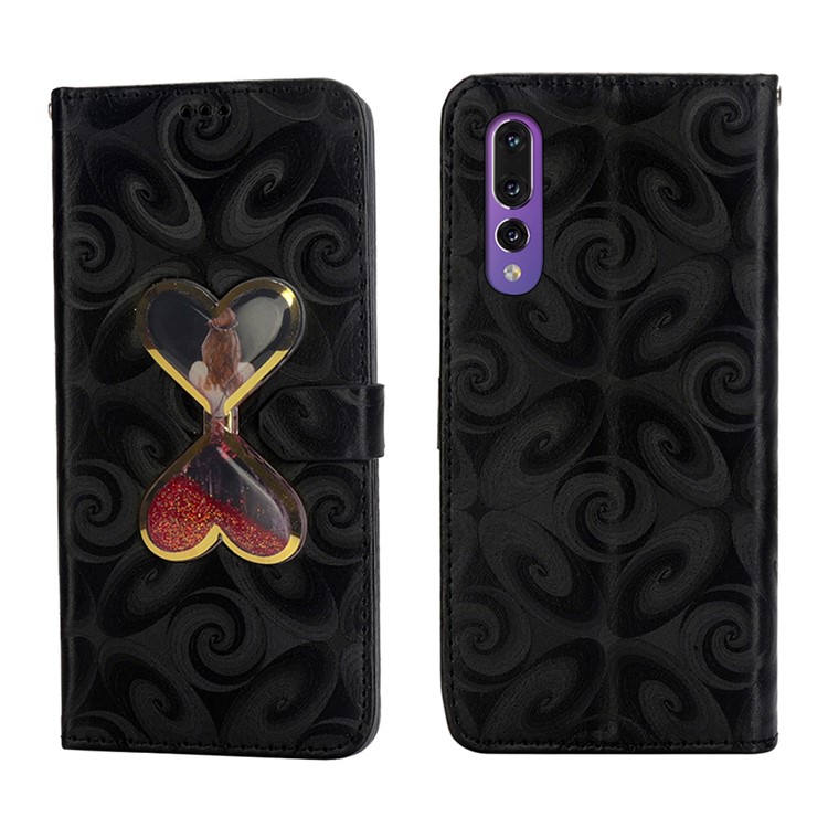 Spiral Texture Double Hearts Hourglass Quicksand Girl Pattern Leather Wallet Case for Huawei P30 - Black-2