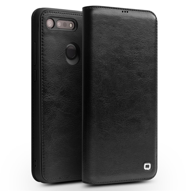 QIALINO Classic Style Genuine Leather Folio Case for Huawei Honor View 20 / V20 - Black-1