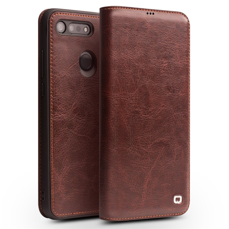 QIALINO Clássico Estilo Genuíno Capa Folio De Couro Para Huawei Honra Vista 20 / V20 - Castanho-1