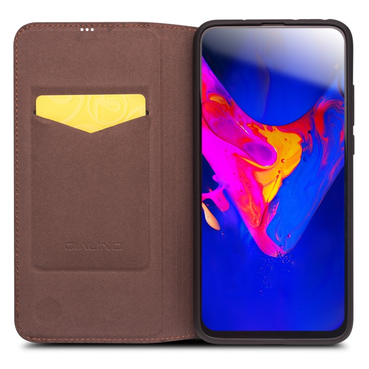 QIALINO Clássico Estilo Genuíno Capa Folio De Couro Para Huawei Honra Vista 20 / V20 - Castanho-4