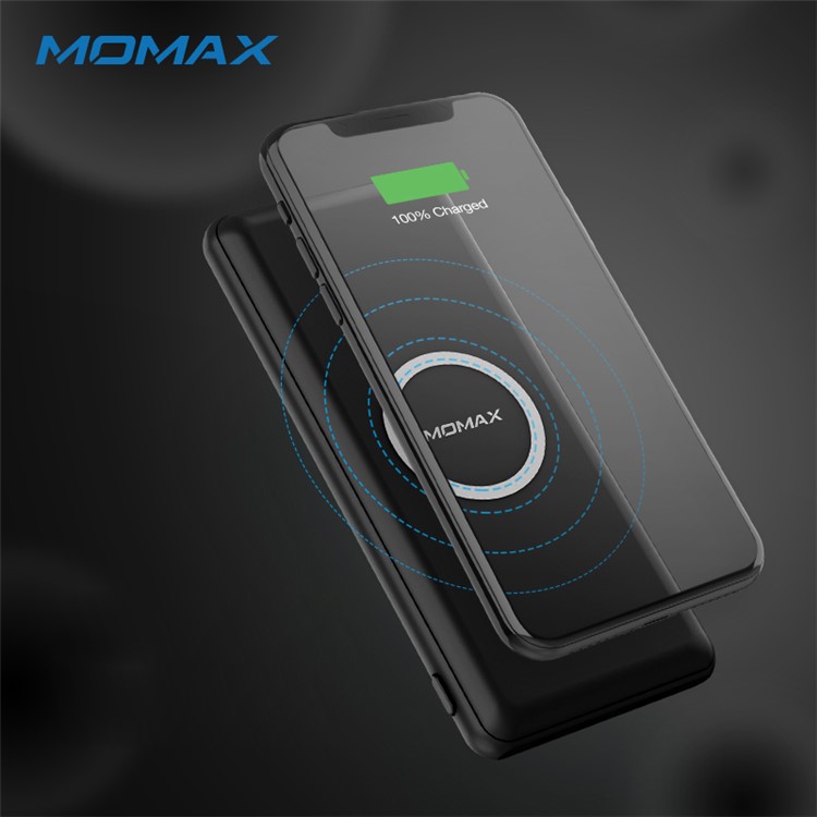 Momax Qi Wireless Charger + Type-C PD USB Fast Charging Power Bank with Type-C/Micro USB Inputs - Black