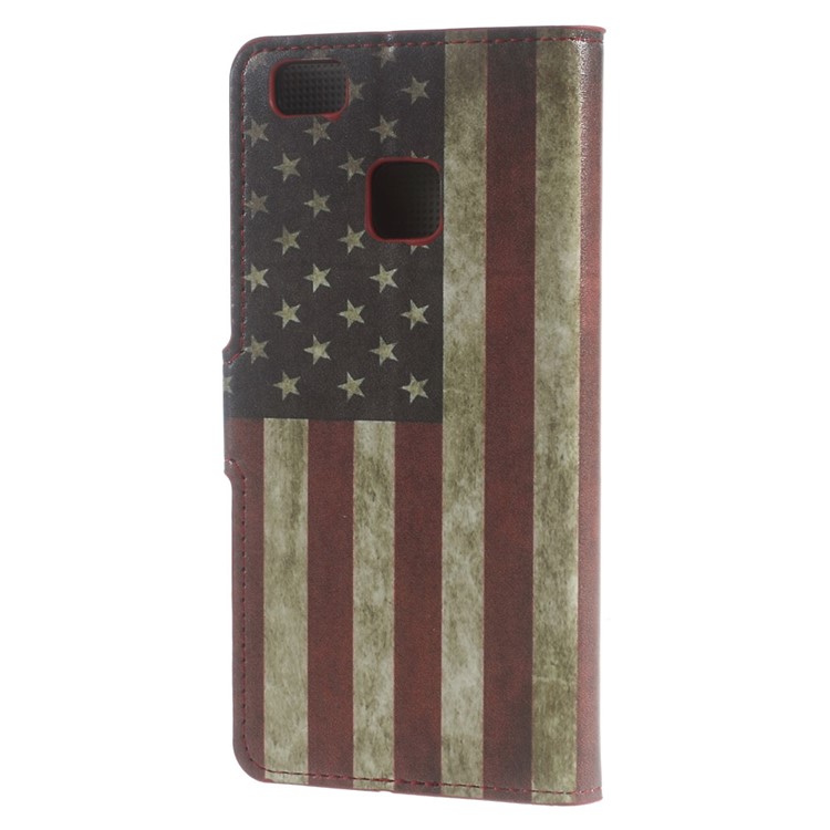 Leather Case Wallet Cover for Huawei P9 Lite - Vintage US American Flag-2