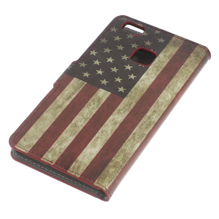 Leather Case Wallet Cover for Huawei P9 Lite - Vintage US American Flag-3