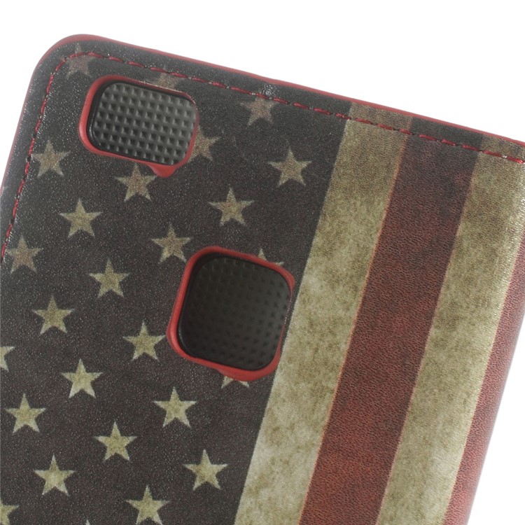 Leather Case Wallet Cover for Huawei P9 Lite - Vintage US American Flag-6