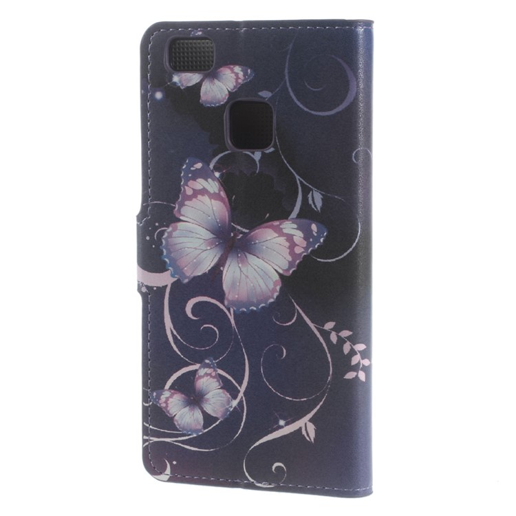 Leather Wallet Cover Card Holder for Huawei P9 Lite - Purple Butterflies and Vines-2