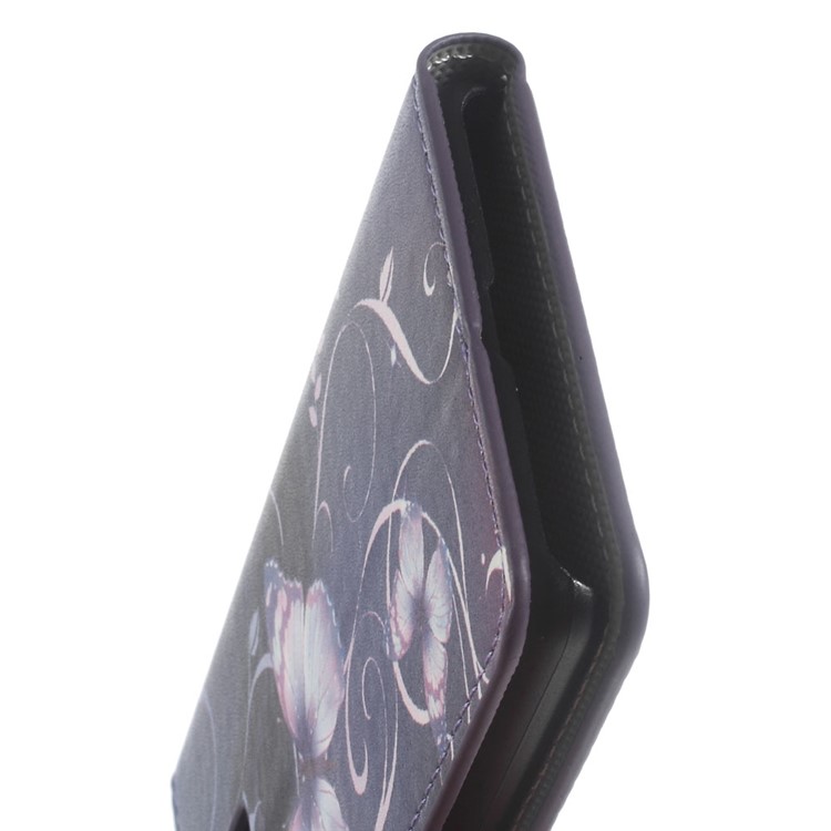 Leather Wallet Cover Card Holder for Huawei P9 Lite - Purple Butterflies and Vines-6