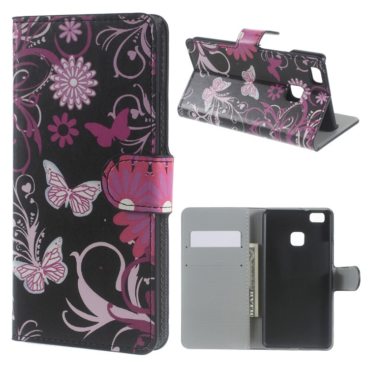 Magnetic Leather Wallet Cover for Huawei P9 Lite - Floral Butterflies-1