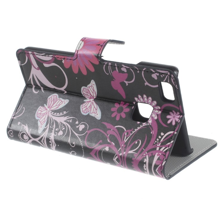 Magnetic Leather Wallet Cover for Huawei P9 Lite - Floral Butterflies-4