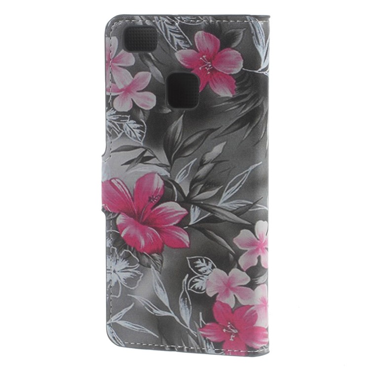 Leather Wallet Case Flip Cover for Huawei P9 Lite - Red Blooming Flowers-2