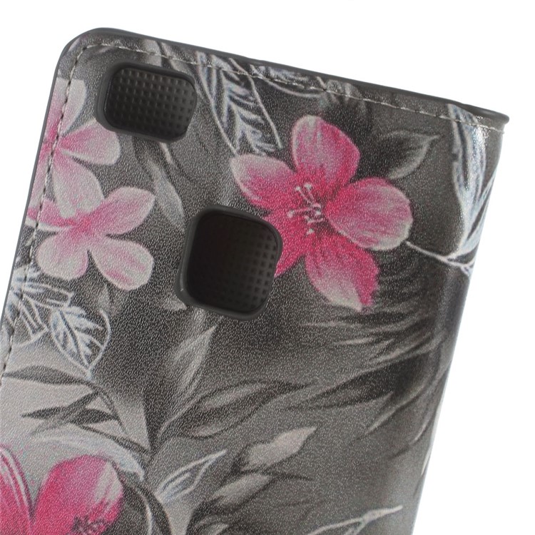 Leather Wallet Case Flip Cover for Huawei P9 Lite - Red Blooming Flowers-5