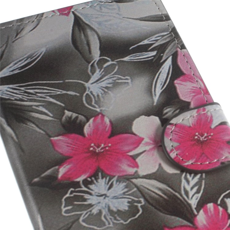 Leather Wallet Case Flip Cover for Huawei P9 Lite - Red Blooming Flowers-6