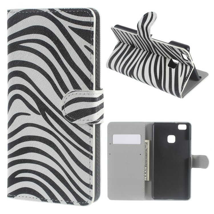 Stand Leather Flip Case Cover for Huawei P9 Lite - Zebra Stripes-1
