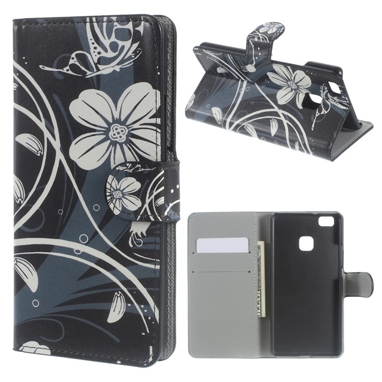 Leather Case Stand Cover for Huawei P9 Lite - Butterfly Flower-1
