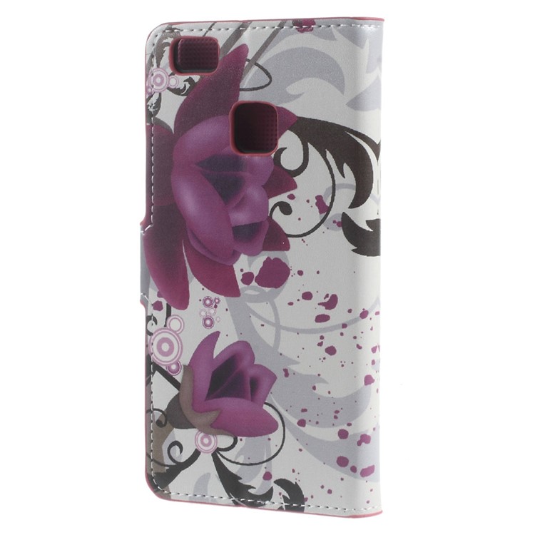Leather Case Wallet Cover for Huawei P9 Lite - Purple Flowers-2