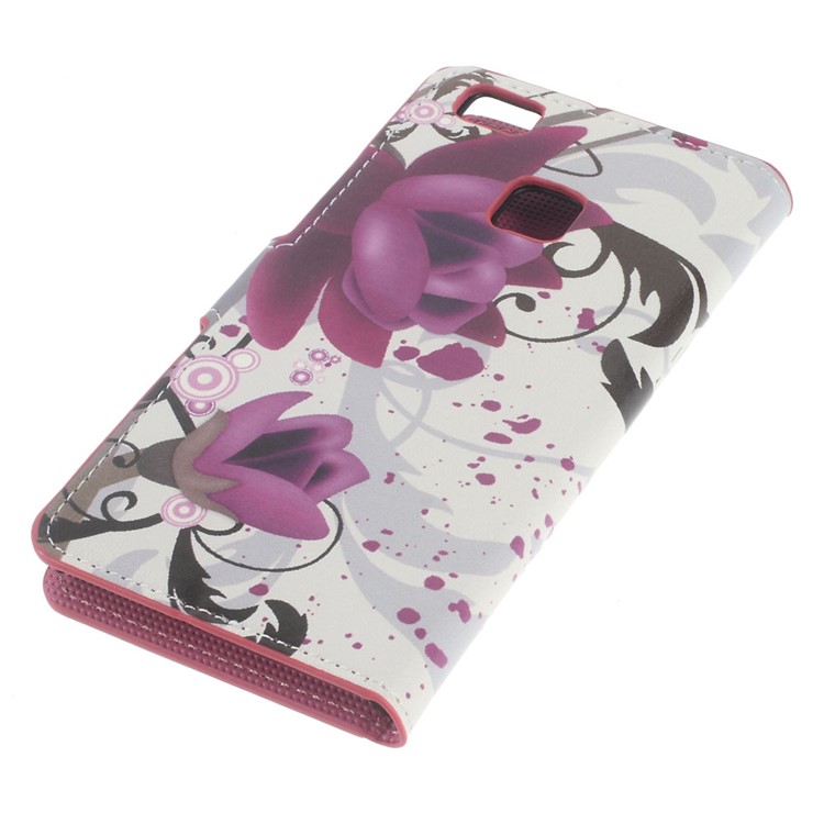 Leather Case Wallet Cover for Huawei P9 Lite - Purple Flowers-3