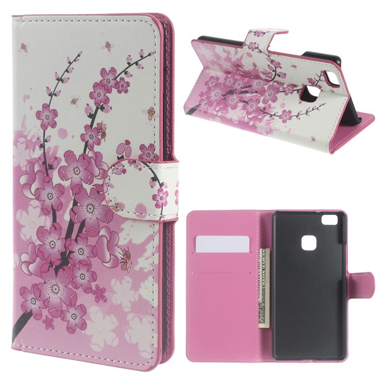 Leather Cover with Stand Card Slots for Huawei P9 Lite - Plum Blossom-1