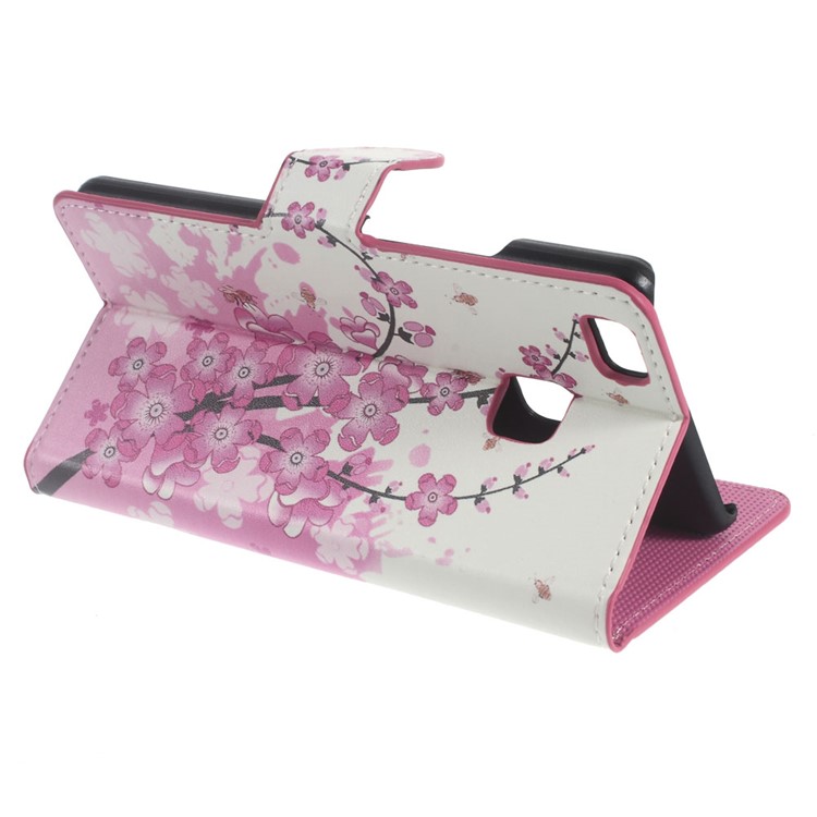 Leather Cover with Stand Card Slots for Huawei P9 Lite - Plum Blossom-3