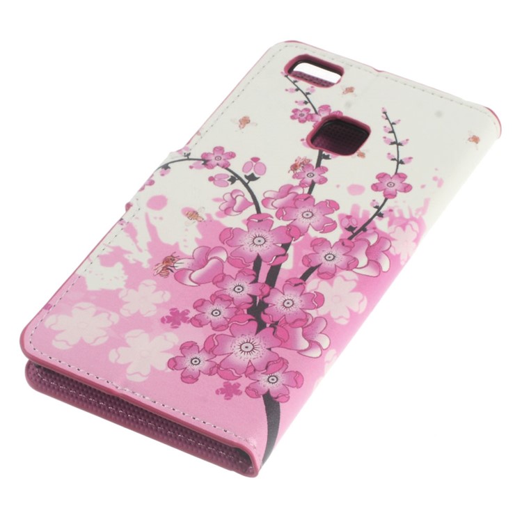 Leather Cover with Stand Card Slots for Huawei P9 Lite - Plum Blossom-4
