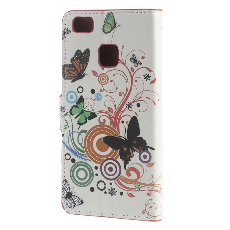 Wallet Leather Cover for Huawei P9 Lite - Colorful Butterflies and Circles-2