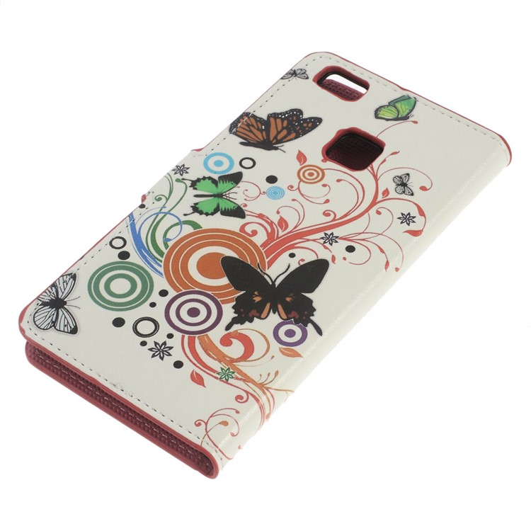 Wallet Leather Cover for Huawei P9 Lite - Colorful Butterflies and Circles-3
