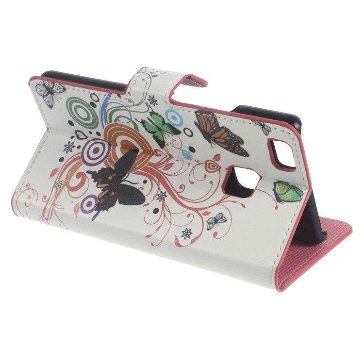 Wallet Leather Cover for Huawei P9 Lite - Colorful Butterflies and Circles-4
