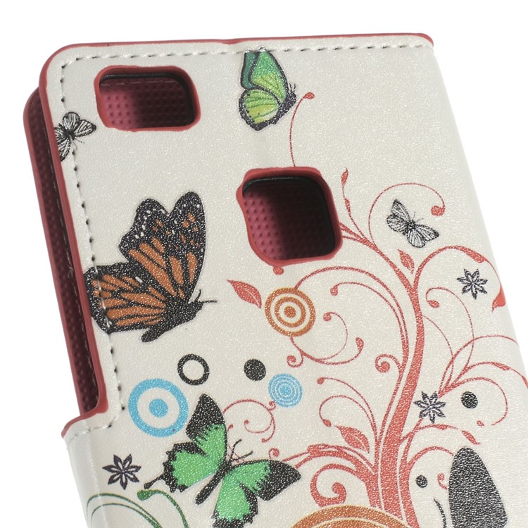 Wallet Leather Cover for Huawei P9 Lite - Colorful Butterflies and Circles-5