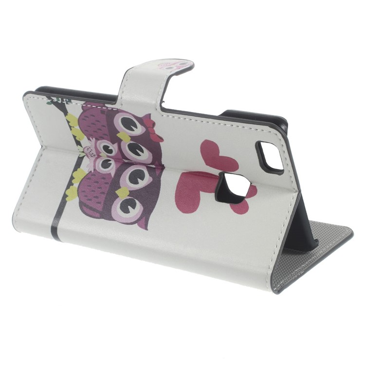Stand Card Holder Leather Cover for Huawei P9 Lite - Sweet Owl Family-3