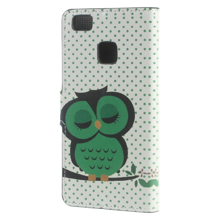 Leather Case Wallet Card Holder for Huawei P9 Lite - Green Napping Owl-2