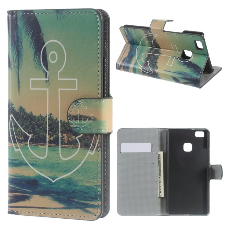Leather Wallet Stand Cover for Huawei P9 Lite - Anchor Seaside View-1