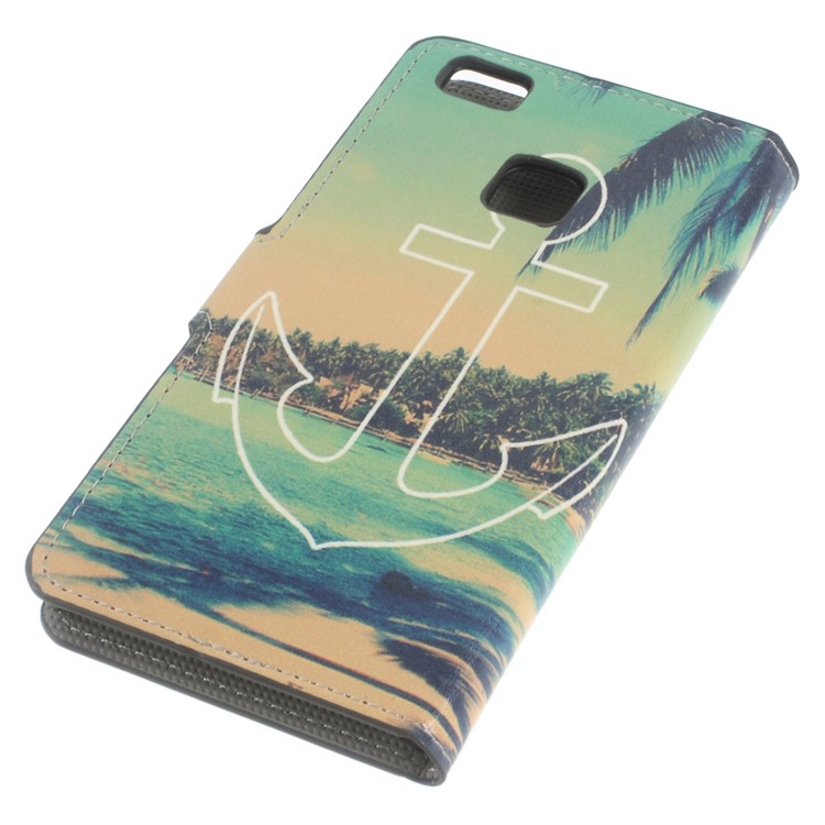 Leather Wallet Stand Cover for Huawei P9 Lite - Anchor Seaside View-3