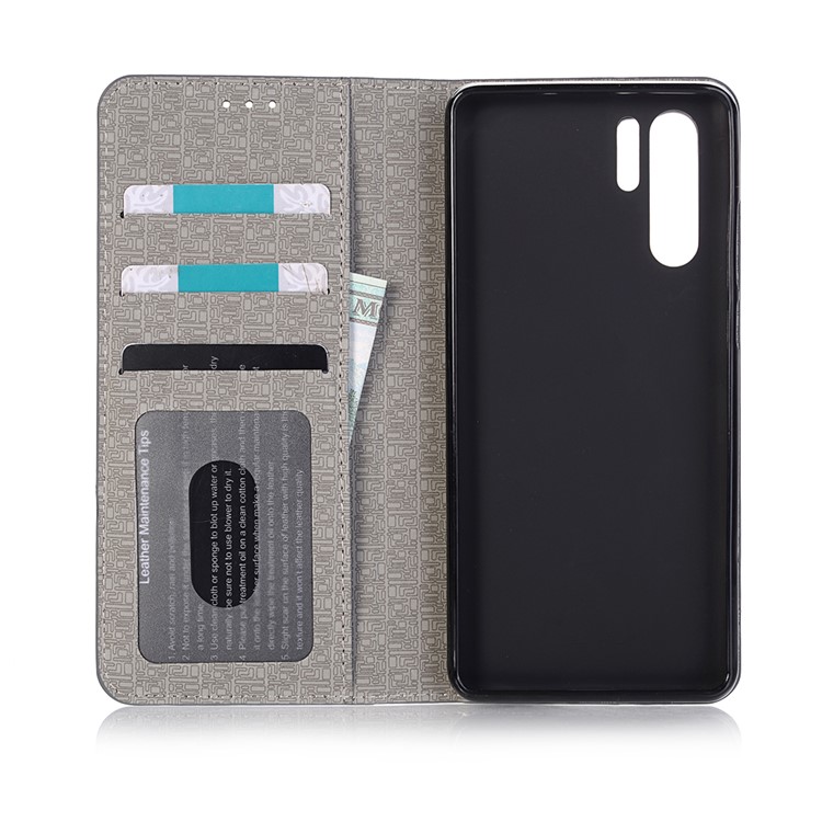 Bi-color Toothpick Texture Leather Wallet Case for Huawei P30 Pro - Black-3