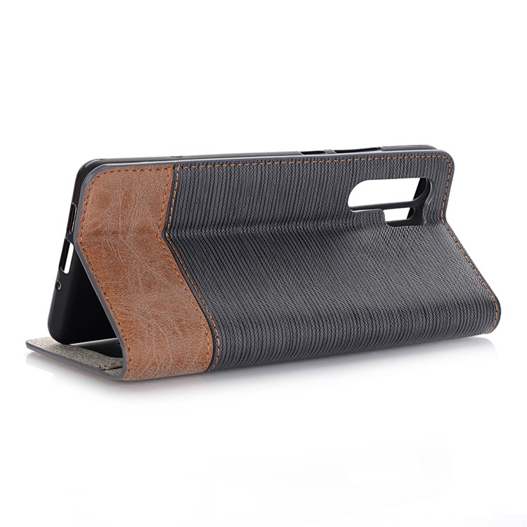 Bi-color Toothpick Texture Leather Wallet Case for Huawei P30 Pro - Black-4