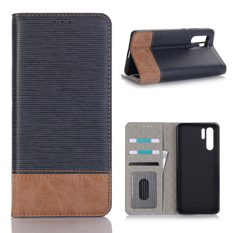 Bi-color Toothpick Texture Leather Wallet Cover for Huawei P30 Pro - Blue-1