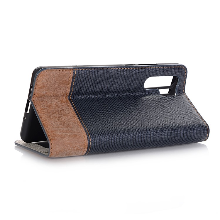 Bi-color Toothpick Texture Leather Wallet Cover for Huawei P30 Pro - Blue-3