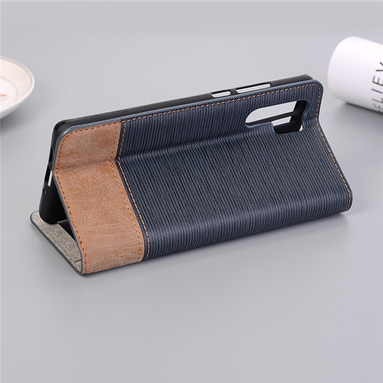 Bi-color Toothpick Texture Leather Wallet Cover for Huawei P30 Pro - Blue-6