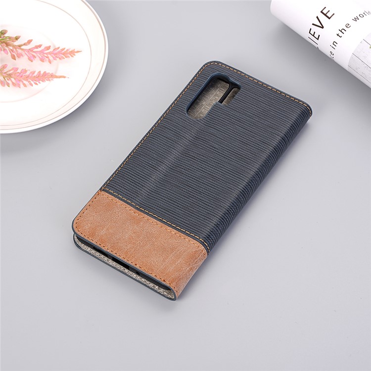 Bi-color Toothpick Texture Leather Wallet Cover for Huawei P30 Pro - Blue-8