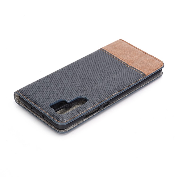 Bi-color Toothpick Texture Leather Wallet Cover for Huawei P30 Pro - Blue-9