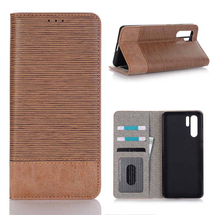Bi-color Toothpick Texture PU Leather Wallet Case for Huawei P30 Pro - Brown-1