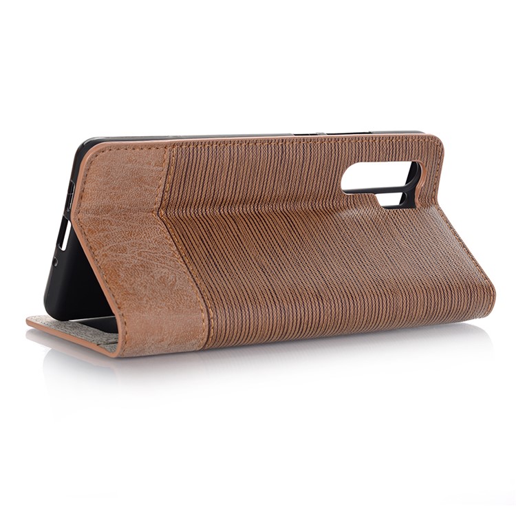 Bi-color Toothpick Texture PU Leather Wallet Case for Huawei P30 Pro - Brown-4