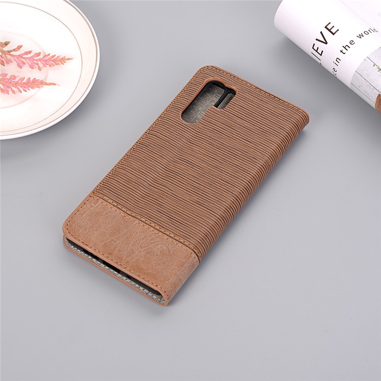 Bi-color Toothpick Texture PU Leather Wallet Case for Huawei P30 Pro - Brown-8