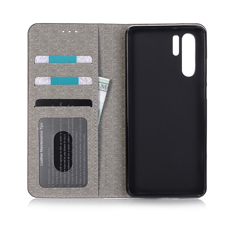 Bi-color Toothpick Texture Leather Wallet Stand Case for Huawei P30 Pro - Coffee-3