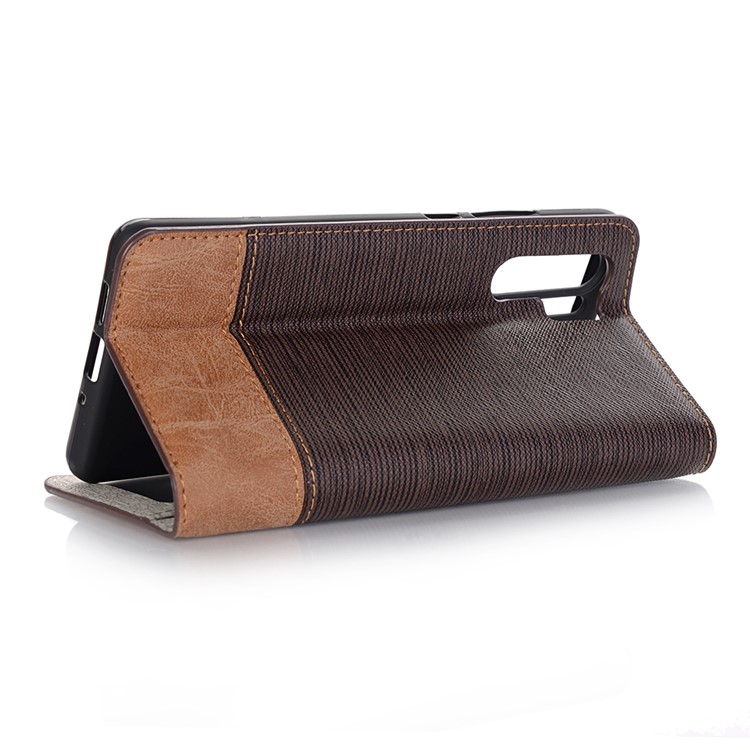 Bi-color Toothpick Texture Leather Wallet Stand Case for Huawei P30 Pro - Coffee-4